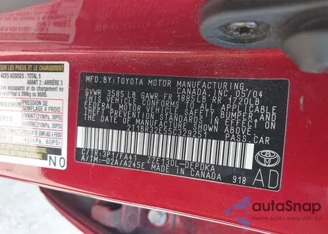 2005 Toyota Corolla Ce из США, поврежденный, VIN 2T1BR32E55C329251